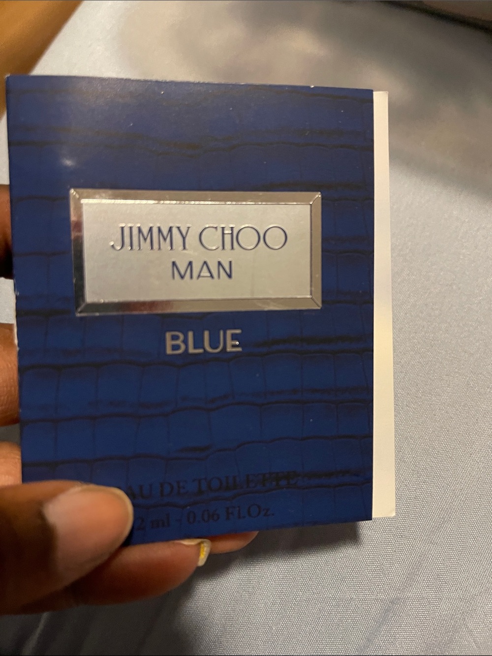 Jimmy Choo Man Blue Sample Card with Gradient Blue Bottle Artwork